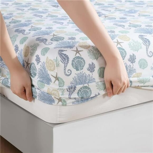 Beatrice Coastal Queen Sheet Set Soft Microfiber Deep Pocket Bedding Beach - Picture 5 of 7